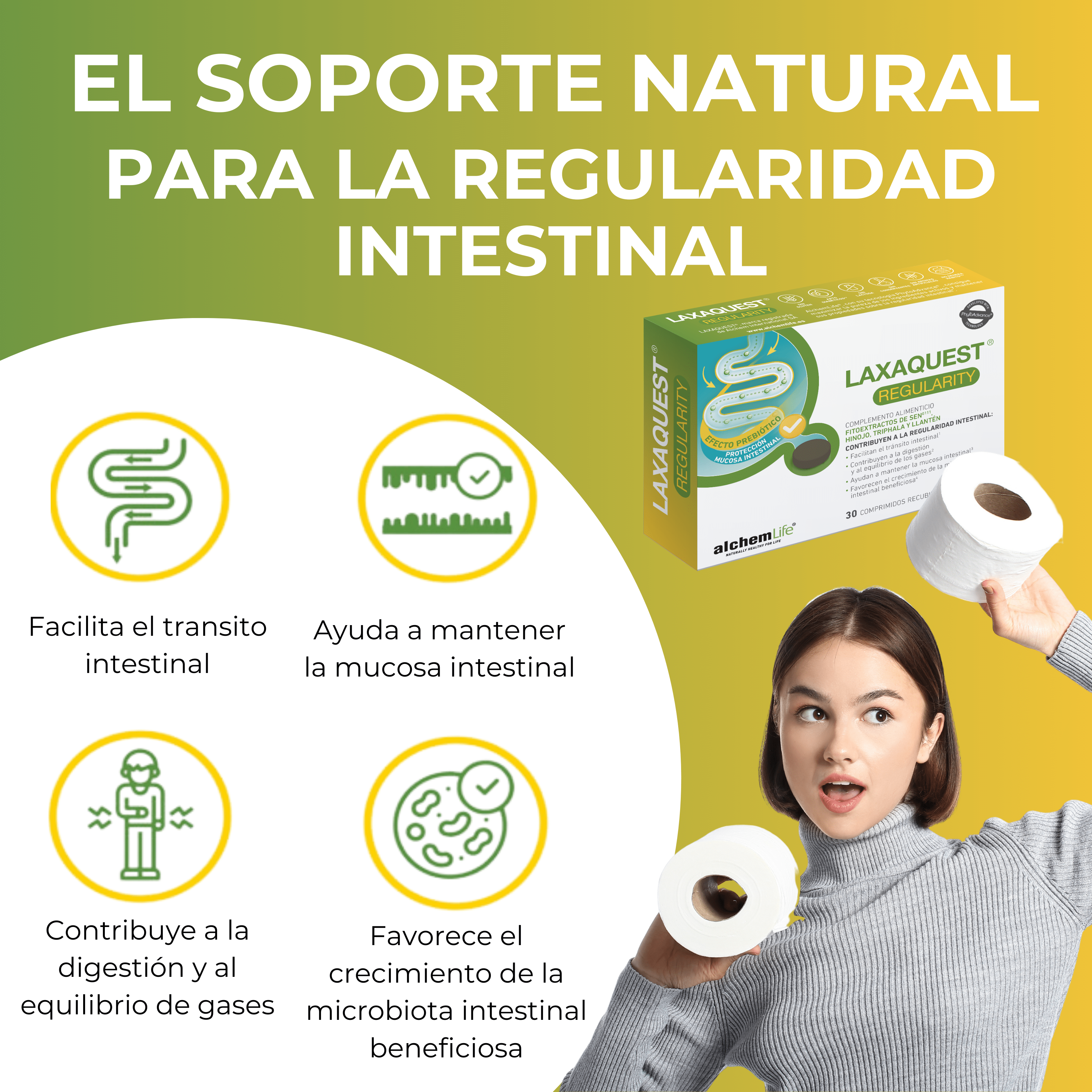 Laxaquest® Regularity te ayuda a mantener un equilibrio intestinal óptimo. ¡Adquiérelo ahora y descubre sus múltiples beneficios!