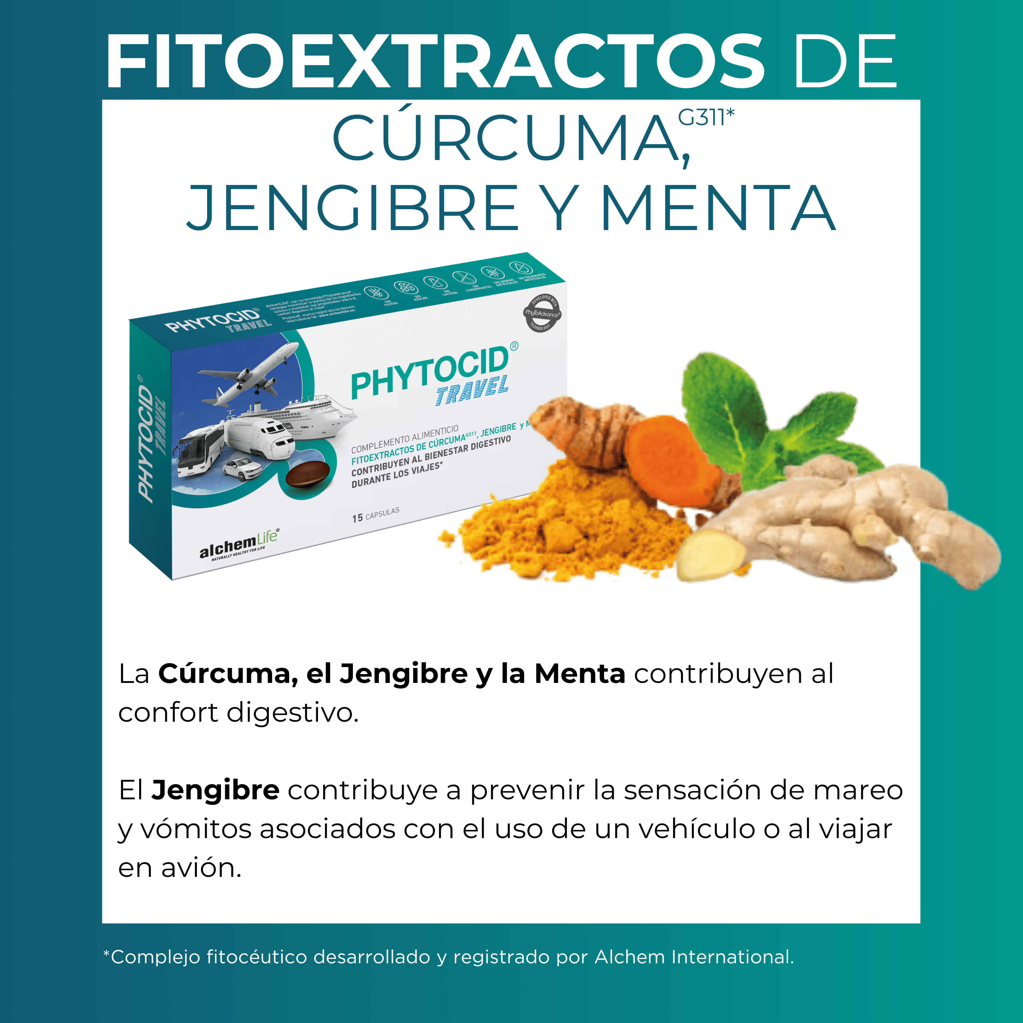 Con su fórmula a base de menta, cúrcuma y jengibre, ayuda a aliviar las náuseas y los vómitos, mejorando tu digestión y bienestar durante tus desplazamientos.
